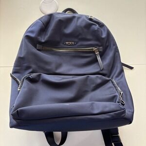 Tumi Voyageur Backpack Women Medium Navy Blue Nylon Gold Hardware Laptop Bag